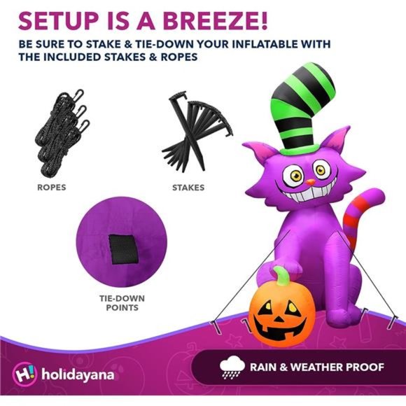 Halloween Inflatables Large 7 ft Top Hat Cat - Inflatable Blow Up Arch - Picture 5 of 7